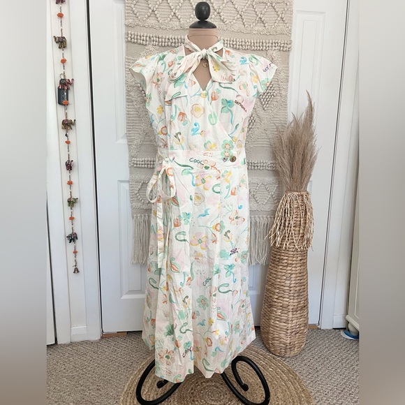 Coach Printed Tie Neck Pleated Dress Spring 2021 Size 10 - Picture 2 of 11